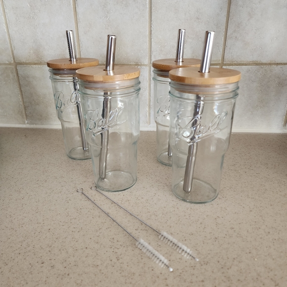 Ball Other - L1 - 4-pack Boba Cup with Bamboo Lid and Stainless Steel Straw